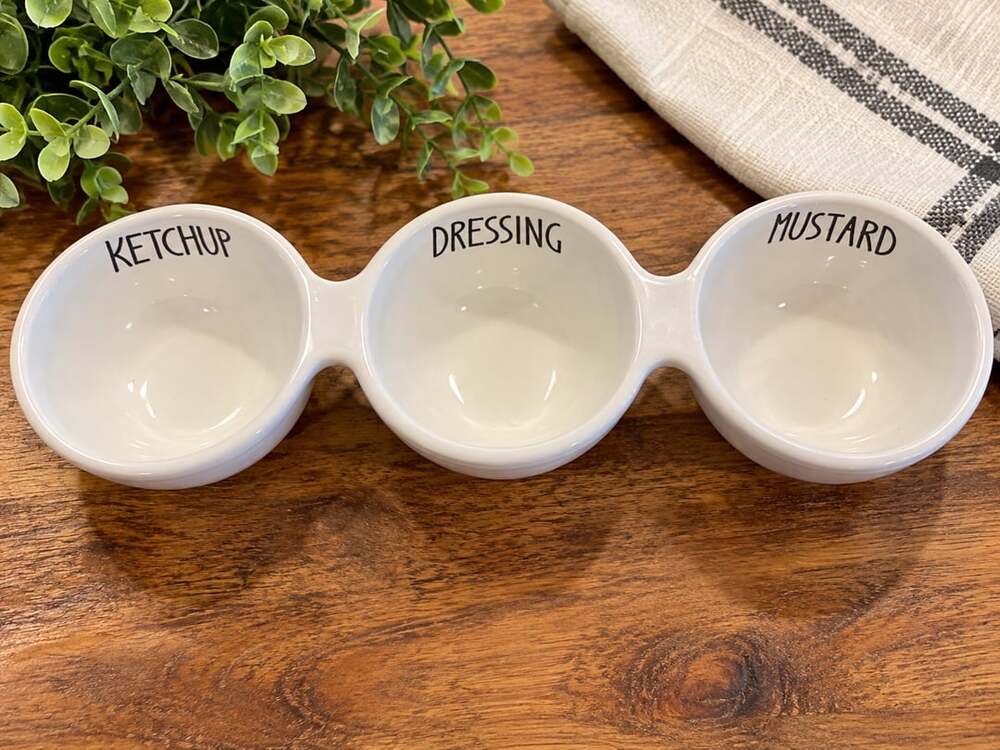Audrey’s Condiment Server Triple Bowl Ketchup Dressing Mustard